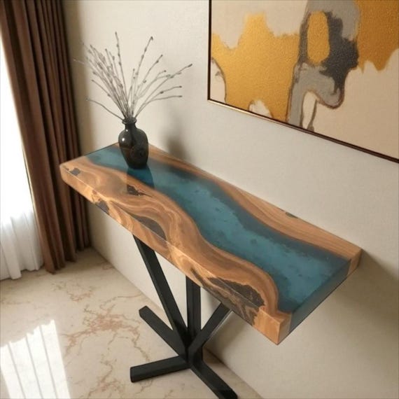 Handmade Wooden Epoxy Entryway Table: Custom Living Room Furniture