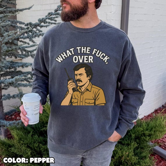 What the Fuck Over Funny Sweatshirt, Retro Walkie Talkie Graphic Pullover, Sarcastic Unisex Crewneck, Vintage 70s Style Confusion Gift - Image 5