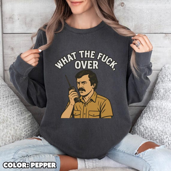 What the Fuck Over Funny Sweatshirt, Retro Walkie Talkie Graphic Pullover, Sarcastic Unisex Crewneck, Vintage 70s Style Confusion Gift - Image 6