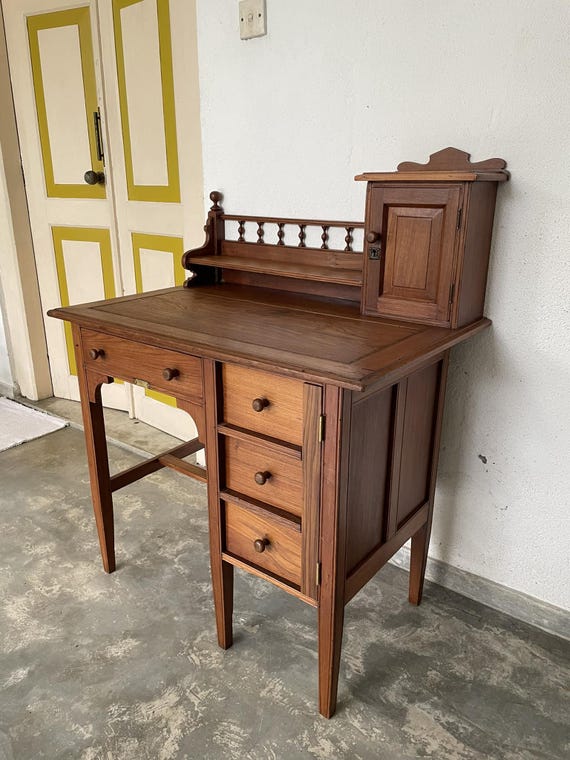 Vintage Burma Teak Writing Table & Chair Set: Mid-Century Modern Desk - Image 2
