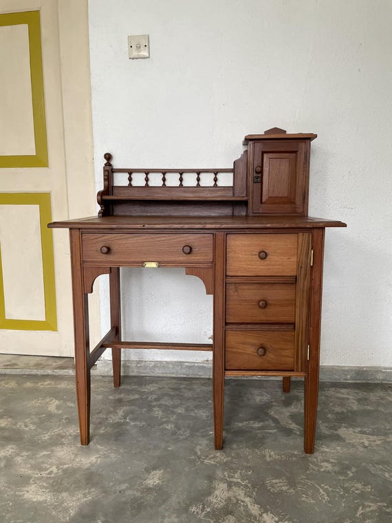 Vintage Burma Teak Writing Table & Chair Set: Mid-Century Modern Desk - Image 6