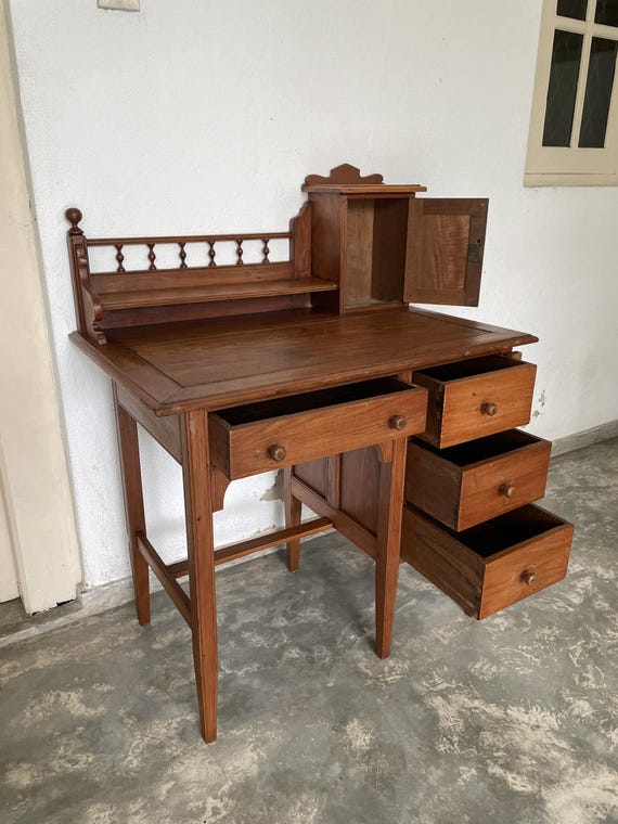 Vintage Burma Teak Writing Table & Chair Set: Mid-Century Modern Desk - Image 5