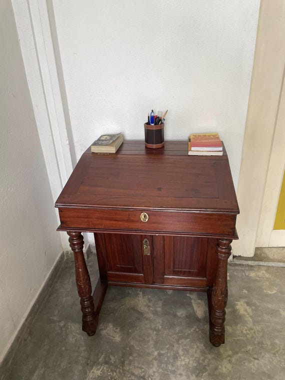 Vintage Jak Wood Davenport Desk: Antique Hinged Writing Desk - Image 3