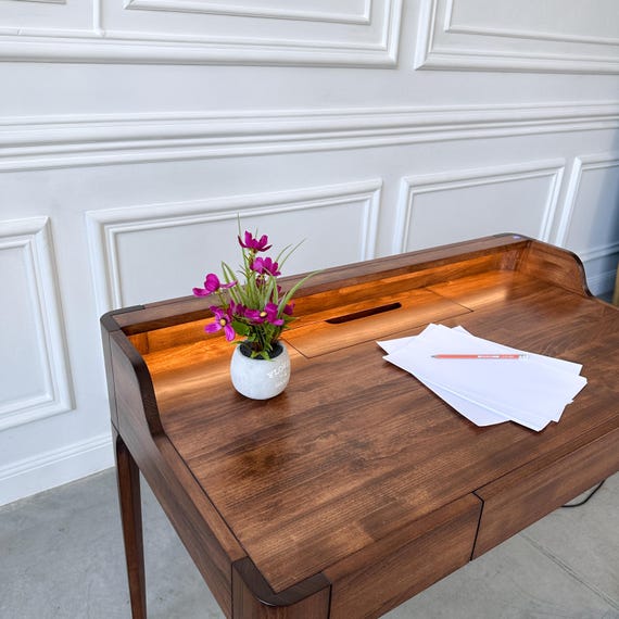 Premium Handcrafted Desk Table, Mid-century Home Office Desk in Solid Walnut Wood with Rounded Design, Office Furniture - Image 8
