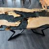 Black Epoxy Resin Dining Table, Mid Century Modern, Custom Made Live Edge Furniture, Acacia Wooden Home Decor, Personalized Unique Gifts Black Epoxy Resin Dining Table, Mid Century Modern, Custom Made Live Edge Furniture, Acacia Wooden Home Decor, Personalized Unique Gifts