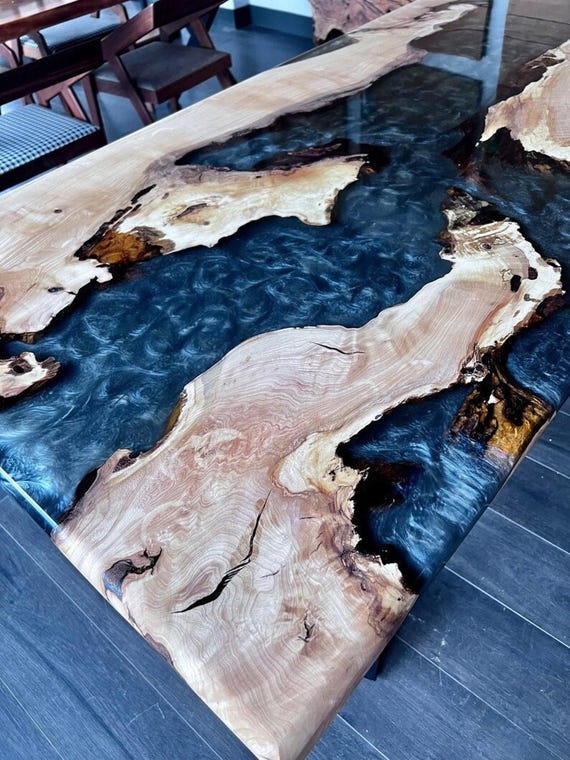 Black Epoxy Resin Dining Table, Mid Century Modern, Custom Made Live Edge Furniture, Acacia Wooden Home Decor, Personalized Unique Gifts - Image 5