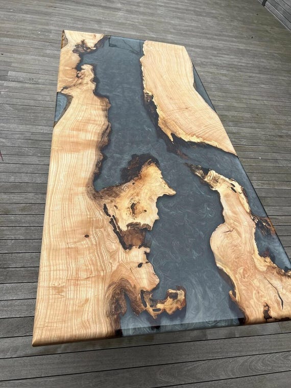 Black Epoxy Resin Dining Table, Mid Century Modern, Custom Made Live Edge Furniture, Acacia Wooden Home Decor, Personalized Unique Gifts - Image 2