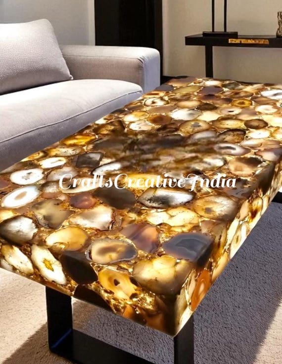 Agate Light Dining Table Top Handmade – Customizable Hallway Furniture Masterpiece - Image 2